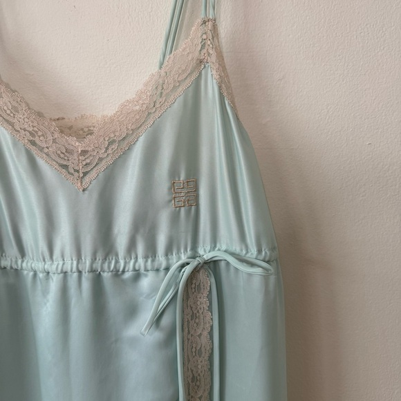Givenchy Vintage 1980's Robin's Egg Blue Lace Trim Slip Gown - Picture 7 of 7